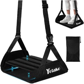 أرجوحة قدم طائرة من يوتاكو - مسند قدم عريض من الخيزران قابل للإزالة مع حزام تعديل ممتد، أرجوحة قدم مكتبية لراحة قدميك ومستلزمات السفر مع حقيبة تخزين، أسود in Kuwait