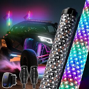 AMONLY 2FT Fat RGB LED Whip Light with Rocker Switch, Anti-Fracture Spring Base – App & Remote Controlled Off-Road Lighted Antenna Whips for Jeep, ATV, UTV, Polaris RZR, 4×4 Trucks in Saudi Arabia