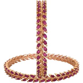 Ratnavali Jewels CZ Zirconia Gold Tone Red White Marquise Diamond Bollywood Bangles Bracelet Jewelry Women in Kuwait