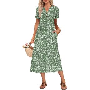 MOLERANI Women's Summer Maxi Dress 2026 Casual Short Sleeves V Neck Button Loose Long Beach Sundress Travel Vacation Outfits in Kuwait