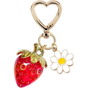 Cute Iridescent Strawberry Keychain Kawaii Heart Flower Daisy Bag Charms Purse Backpack Decor Accessories for Girls Women Gift in Kuwait