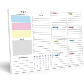 مفكرة مخططة أسبوعية 52 ورقة - 11.2 × 8.26 بوصة لوحة قائمة مهام أسبوعية غير مؤرخة مع الأولويات والملاحظات ومتتبع العادات، منظم جدول التمزيق، ورق ناعم سميك، مثالية للعمل والمدرسة والمنزل in Kuwait