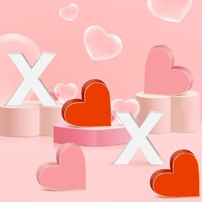 Wenqik 6 Pieces Valentines Day Decor Glitter Heart Shaped Lips Wooden Signs Valentine's Day Table Decor Heart Centerpieces Pink Red White Hearts and Lips for Wedding Anniversary Home in Kuwait