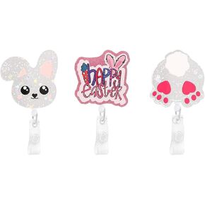 3 Pack Easter Bunny Badge Reels Retractable Spring Nurse Badge Reels with Clip Decorative Holiday ID Name Tag for Nurse Nursing Medical Doctor Office Worker Student Accessories Easter Gifts in Kuwait