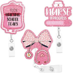 Funny Nurse in Progress Badge Reel - 3Pcs Motivational Work Badge Holder with Retractable Clip,Pediatric Badge Buddy, RN LPN CNA Nursing Student Medical Worker Teacher ID Name Badge Clip (Pink) in Saudi Arabia