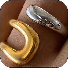 14K Gold Chunky Rings for Women,Non Tarnish Silver Plated Statement Dome Rings Stackable Rings for Women Adjustable Stackable Rings Wedding Band Jewelry in Kuwait