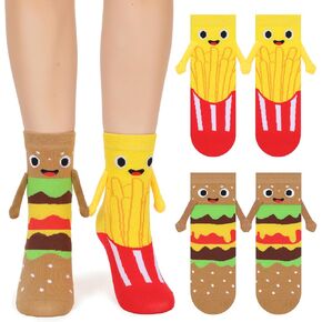 2 Pairs Magnetic Holding Hands Food Socks, Funny Burger Fries Food Socks That Hold Hands, Gifts for Foodie Men Women in Kuwait