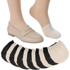 Larrel 6 Pairs Women's Toe Socks for Mules, Toe Topper Cover Socks, No Show Toe-Covers, Slip-On Toes Toppers Liners, Half Sock for Clog, Flats, High Heels, Sandal and Slippers (Black, Beige) in Kuwait