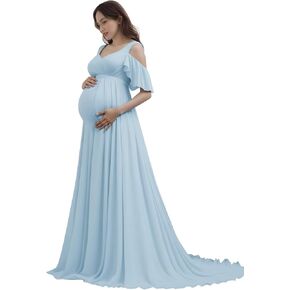 Chiffon Maternity Photoshoot Dress for Women V Neck Puffy Sleeves Pregnancy Formal Wedding Guest Dresses in Saudi Arabia