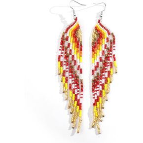 Handmade Seed Bead Earrings for Women-Large Long Tassel Fringe Dangle, Ethnic Tribal Statement Jewelry with Gold Hypoallergenic Hooks, Holiday, Summer Beach&Daily Gift in Kuwait