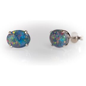 Australian Triplet Opal Earrings - Genuine Triplet Opal Earrings in White Gold Plated on Sterling Silver - Multi Color Simple Design Women's Jewelry in Saudi Arabia