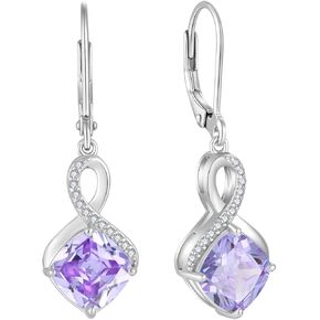 FJ Princess Cut Dangle Drop Earrings 925 Sterling Silver Infinity Leverback Earrings Birthstone Jewelry Gifts for Women in Kuwait