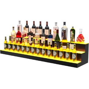 رف عرض زجاجات المشروبات الكحولية LED، رف شريط مضاء أكريليك مضاء 60 بوصة 3 خطوات للمنزل، رف شريط منزلي مضيء، حامل عرض زجاجة مضاء من الأكريليك مع جهاز تحكم عن بعد والتحكم في التطبيق in Kuwait