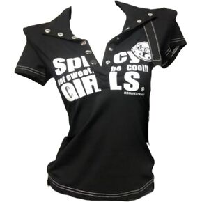 خمر Alt الجرافيك تيز Y2k الجرونج قمصان بولو في سن المراهقة الفتيات النساء نزوة توي 2000s قصيرة الأكمام بياقة القمم in Kuwait