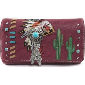 Zelris Native Indian Chieftain Headdress Feather Turquoise Stone Cactus Wallet in Kuwait
