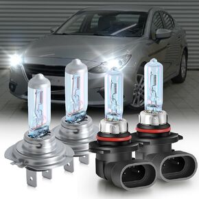 Upgraded Halogen Headlight Bulbs 2004-2009 for Mazda 3 Headlight Bulbs 9005 High Beam and H7 Low Beam, Performance 5500K White 300% Brightness 4PCS in Kuwait