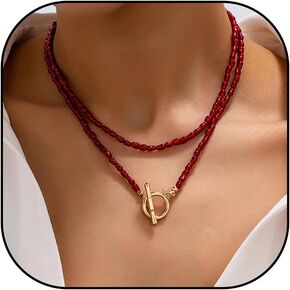 Red Beaded Necklace for Women Choker Layered Stack Dainty Statement Western Boho Trendy Necklaces Birthday Christmas Gifts Jewelry Gifts in Saudi Arabia
