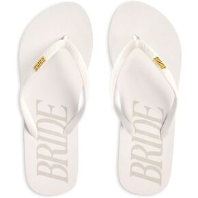 xo, Fetti Bride Flip Flops - Bachelorette Party Sandals, Beach Wedding, Bride To Be Accessories, Bach Weekend, Cream, Neutral, Gold Charm in Saudi Arabia