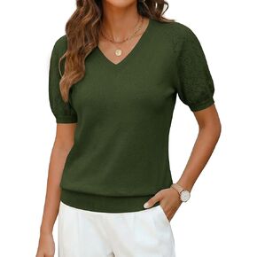 LaGracia Women's Puff Short Sleeve Sweater Spring Summer Tops V Neck Dressy Casual Tops 2026 Trendy in Kuwait