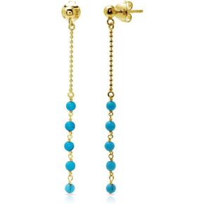 Sterling Silver Yellow Gold Plated Bead Chain w/Turquoise Stud Earrings in Kuwait