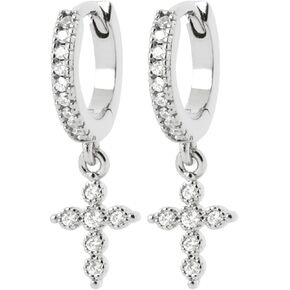 أقراط متقاطعة من الذهب المطلي عيار 18 قيراط أو الفضة الإسترلينية عيار 925 من الروديوم مع زركونيا مكعبة I صغيرة 0.4 × 0.2 بوصة I أقراط دينية للرجال والنساء I أقراط مضادة للحساسية I أقراط ذهبية أو فضية I هدية للنساء والرجال in Kuwait