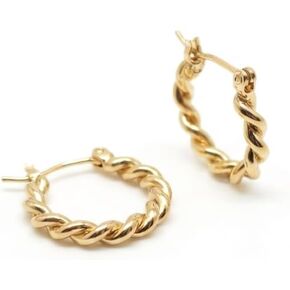 SUENA BARCELONA 14K Gold Plated Twisted Hoop Earrings for Women – 15mm (0.6") Small Dainty Chunky Hoops, Lightweight Hypoallergenic Rope Huggie Earrings, Secure Snap Closure | Spain Mediterranean Style, Elegant Gift for Her in Saudi Arabia