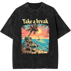 تي شيرت داكن قوطي عتيق كبير الحجم مغسول بالحمض - تي شيرت برسوم ثقيلة الوزن للرجال والنساء، ملابس الشارع للجنسين in Kuwait