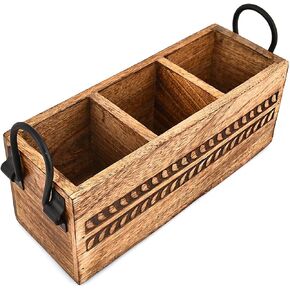 NIRMAN Pen Stand Holder Desktop Rustic Pen Organizer, Wooden Pencil Holder with 3 Compartment (11" x 4" x 4.5") in Kuwait