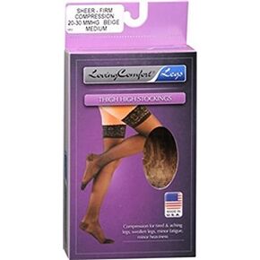 Loving Comfort Thigh High Stockings Sheer, Firm, Beige, Medium - 1ct in Saudi Arabia