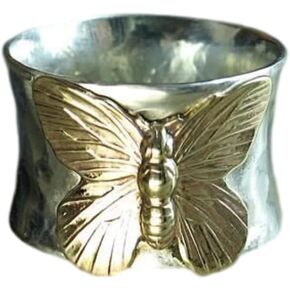 HUKQBUNX 925 Sterling Silver two-color butterfly women's fashion precious small insect shiny ring size 6-10 in Kuwait
