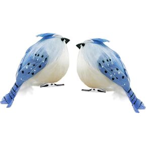 4 قطعة واقعية الأزرق جاي الاصطناعي الريش الطيور كليب على الطيور عيد الميلاد الحلي ل اكاليل الديكور الحرفية شجرة عيد الميلاد ديكور in Kuwait