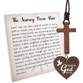 صليب خشبي لمرآة السيارة معلقة مع صنبور NFC، ملحقات تعليق مرآة الرؤية الخلفية، هدية دينية للرجال والنساء، هدايا مسيحية للرجال، هدايا سائق جديدة، هدية يسوع (خشبية - جوشوا 1:9) in Kuwait