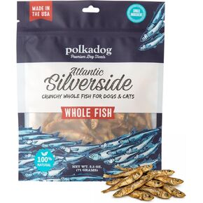 بولكادوج أتلانتيك سيلفرسايد يعامل الأسماك الكاملة للكلاب - علاجات طبيعية للكلاب والحيوانات الأليفة والقطط - وجبات خفيفة مقرمشة للحيوانات الأليفة مكونة من مكون واحد، يعامل التدريب - الأسماك البرية - 2.5 أوقية. in Kuwait