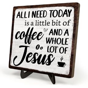 Coffee Bar Plaque, Vintage Desk Decor for Home or Office,Cafe Bar Sign - All I Need Today is a Little Bit of Coffee and A Whole Lot of Jesus,Christian Kitchen Accessories 5.9x5.9IN(White-coffee) in Saudi Arabia