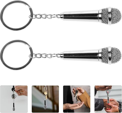 2pcs Microphone Keychain Music Micro Keyring Decorative Key Holder Bag Purse Pendant Party Favor in Saudi Arabia