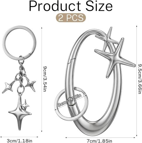 2 Pcs Y2K Star Carabiner Keychain, Aesthetic Star Moon Keychain Silver Fashion Key Chain Karibiner Clasp Snap Hook Holder for Men Women Handbag Backpack Bag in Saudi Arabia