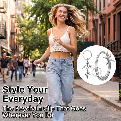 2 Pcs Y2K Star Carabiner Keychain, Aesthetic Star Moon Keychain Silver Fashion Key Chain Karibiner Clasp Snap Hook Holder for Men Women Handbag Backpack Bag in Saudi Arabia