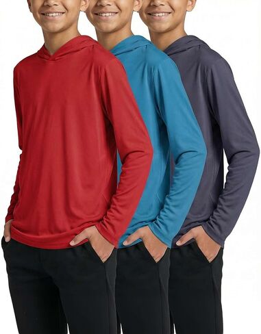 Real Essentials 3 Pack: Boys Girls Youth Teen Dry Fit Long Sleeve Active Hoodie Sweatshirt in Kuwait