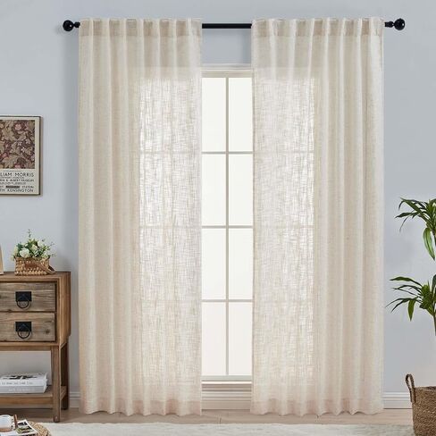 OWENIE Natural Linen Curtains 84 Inch Length 2 Panels Set for Living Room Bedroom, Thick Textured Burlap Linen Blend Light Filtering Boho Farmhouse Window Treatments with Back Tab Top, 52" W x 84" L in Kuwait