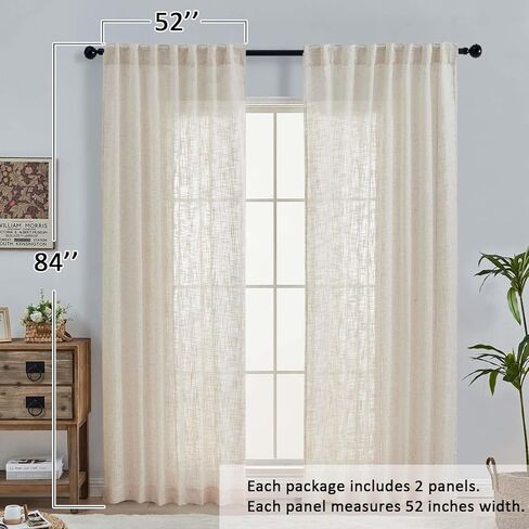 OWENIE Natural Linen Curtains 84 Inch Length 2 Panels Set for Living Room Bedroom, Thick Textured Burlap Linen Blend Light Filtering Boho Farmhouse Window Treatments with Back Tab Top, 52" W x 84" L in Kuwait