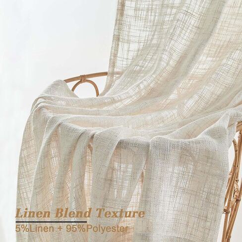 OWENIE Natural Linen Curtains 84 Inch Length 2 Panels Set for Living Room Bedroom, Thick Textured Burlap Linen Blend Light Filtering Boho Farmhouse Window Treatments with Back Tab Top, 52" W x 84" L in Kuwait