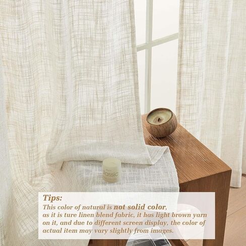 OWENIE Natural Linen Curtains 84 Inch Length 2 Panels Set for Living Room Bedroom, Thick Textured Burlap Linen Blend Light Filtering Boho Farmhouse Window Treatments with Back Tab Top, 52" W x 84" L in Kuwait