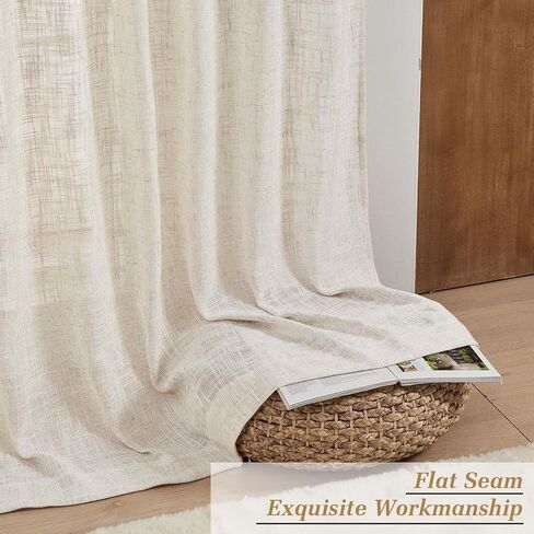 OWENIE Natural Linen Curtains 84 Inch Length 2 Panels Set for Living Room Bedroom, Thick Textured Burlap Linen Blend Light Filtering Boho Farmhouse Window Treatments with Back Tab Top, 52" W x 84" L in Kuwait