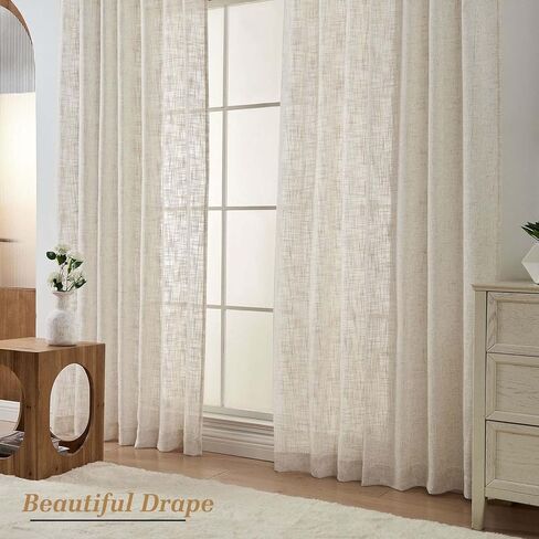 OWENIE Natural Linen Curtains 84 Inch Length 2 Panels Set for Living Room Bedroom, Thick Textured Burlap Linen Blend Light Filtering Boho Farmhouse Window Treatments with Back Tab Top, 52" W x 84" L in Kuwait