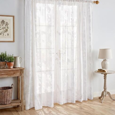 PONY DANCE Dreamy Butterfly Floral Sheer Curtains 84 inches Long - Vertical Window Treatments for Sliding Glass Door, Romantic Light Filtering Window Gauze,55x84 inches,White in Kuwait