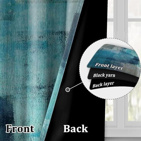 Teal Blue Abstract Art Curtains for Bedroom, Modern Contemporary Watercolor Print Turquoise Grey Window Drapes for Din, Cool Tone Painting for Living Room Decor,2 Panels,Each W42 xL63 in Kuwait