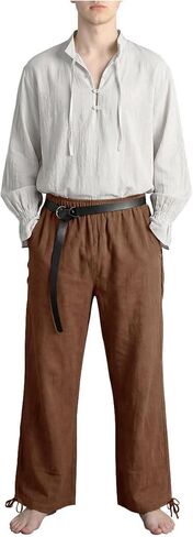 Mens Medieval Renaissance Pirate Pants 100% Cotton Wide Leg Lace Up Ankle Costume Trousers for Viking LARP Halloween Cosplay in Saudi Arabia