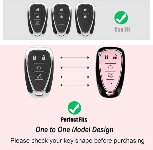 Compatible with Chevy Key Fob Cover&Bow Wristlet, Fit for Equinox Malibu Camaro Traverse Blazer Cruze LT Trailblazer 5 Buttons Smart Key Stylish TPU Key Fob Shell for Women - Black&Pink in Kuwait