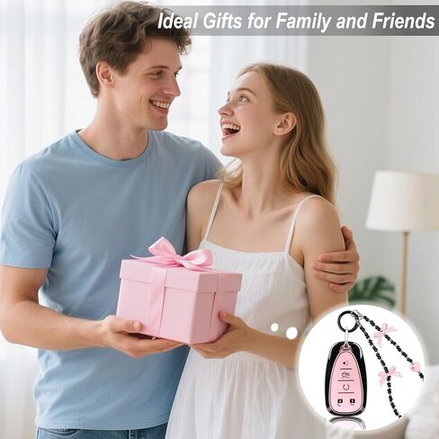 Compatible with Chevy Key Fob Cover&Bow Wristlet, Fit for Equinox Malibu Camaro Traverse Blazer Cruze LT Trailblazer 5 Buttons Smart Key Stylish TPU Key Fob Shell for Women - Black&Pink in Kuwait