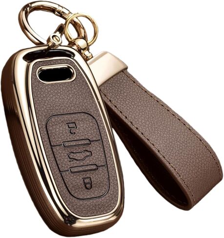 Key Fob Cover for Audi with Key Chain, Upper Leather + Soft TPU Key Cover Shell for Q5 Q7 S3 S4 S5 A4 A5 A6 A7 A8 in Saudi Arabia